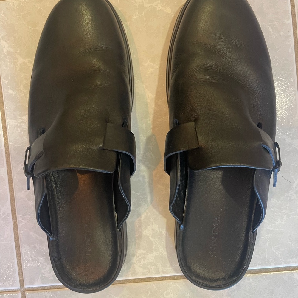 Vince Black Leather Slip-On Shoes